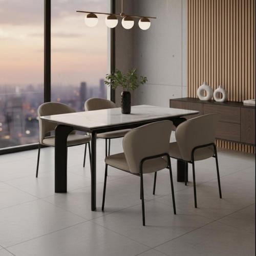 طقم طاولة طعام مع 4 كراسي طاولة سطح بورسلان وكراسي...