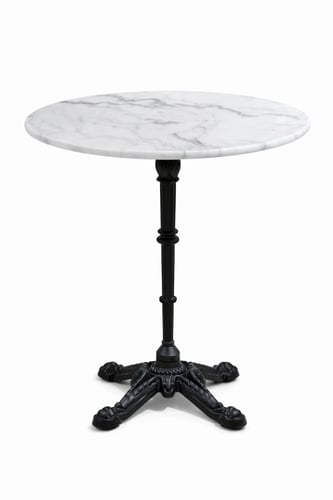 طاولة طعام رخام دائرية سطح أبيض فاخر وقاعدة حديد ق...