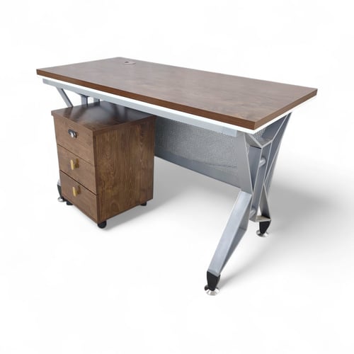 مكتب عمل سطح خشب قاعده حديد مع وحدة أدراج جانبيه م...