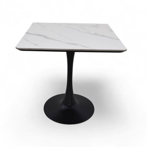 طاولة كوفي مربع لون ابيض سطح بورسلان قاعدة حديد