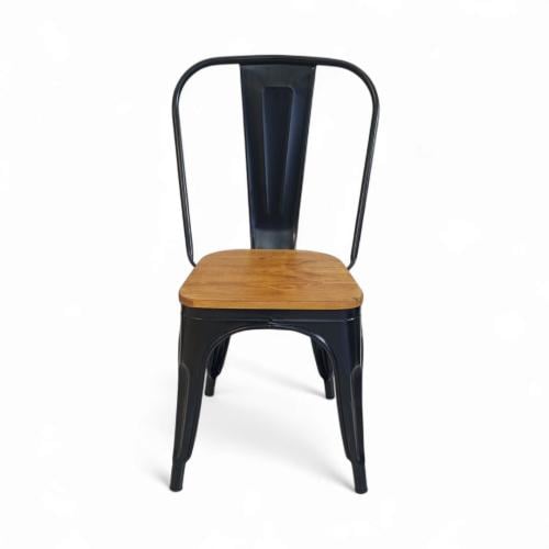 كرسي معدن بمقعد خشب فاخر من كونسنت لون اسود