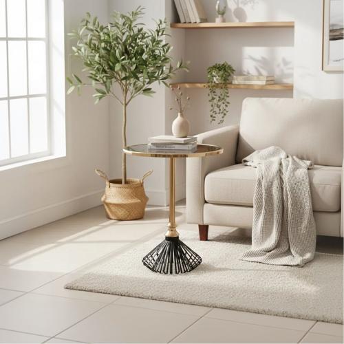 طاولة خدمة زجاجية على استيل ذهبي