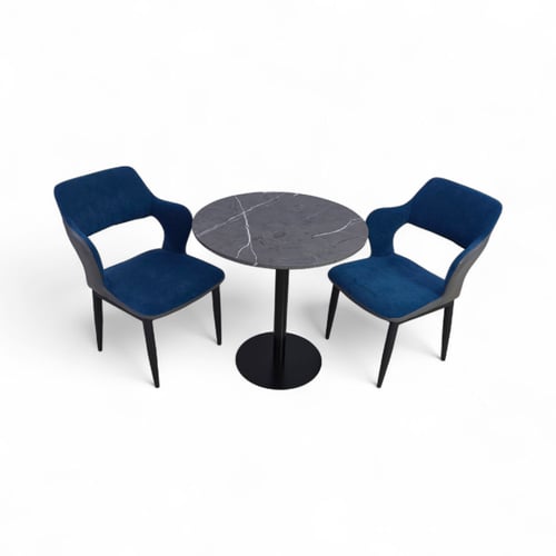 جلسة كونسنت كافيه كرسيين قماش أزرق وطاولة بقاعدة ح...