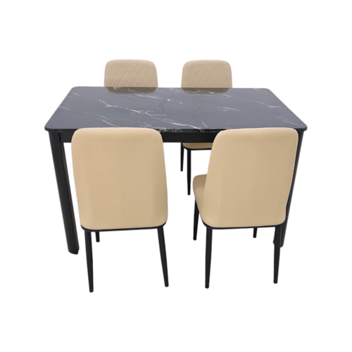 طقم طاولة طعام رخامية 1+4 مع كراسي جلد – تصميم بيج...