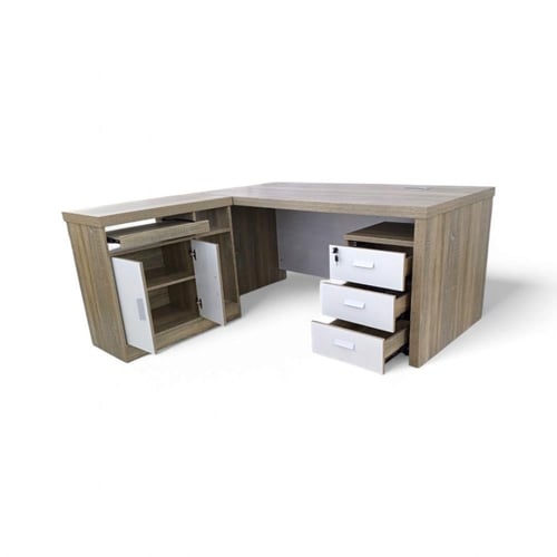 طاولة مكتب شكل مميز وملحق خشب MDFو كمدينة لون كمون...