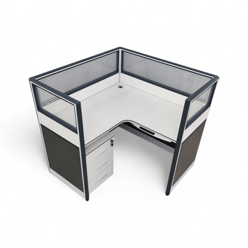 مكتب بارتشن زاوية عمل مفرد سطح خشب بجاونب زجاج