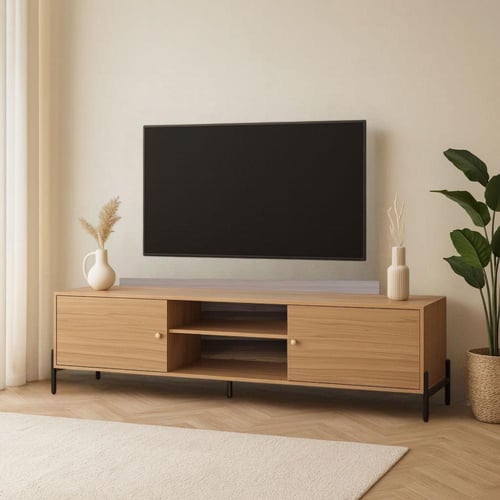 طاولة بلازما خشبية بقاعدة حديد أنيقة