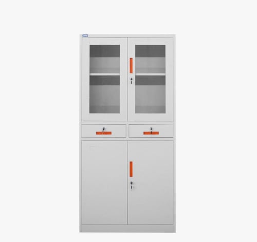 دولاب ملفات حديد 4 باب قزاز ومعدن مع درجين وسط لون...