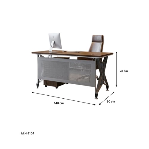 مكتب عمل سطح خشب قاعده حديد مع وحدة أدراج جانبيه م...