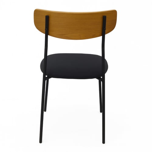 كرسي بلمسة خشبية جلسة جلد وقاعدة حديد