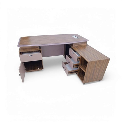 طاولة مكتب بأدراج جانبية مع ملحق خشب MDF لون بني م...