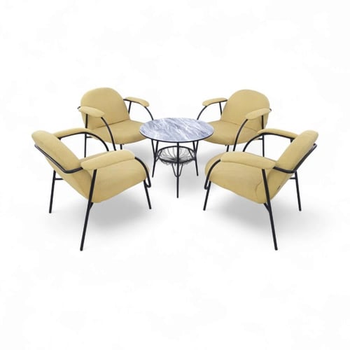 جلسة مقهى راقية 1+4 – طاولة أنيقة مع كراسي قماش بل...