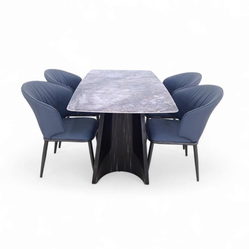 طقم طاولة طعام 1+4 سطح رخام بعروق زرقه