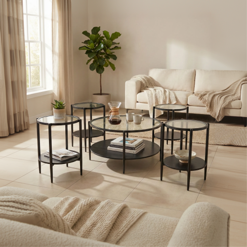 طقم طاولات خدمة دورين أنيقة بسطح زجاج شفاف وسطح MD...