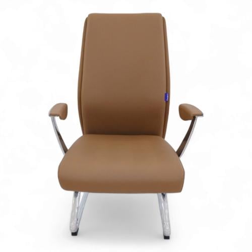كرسي ثابت جلد بني فاخر