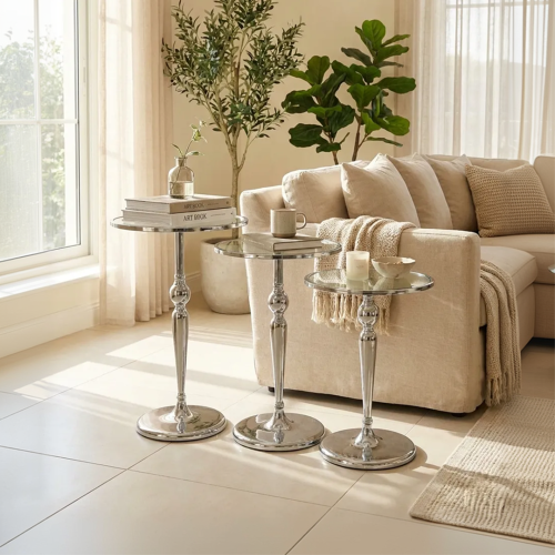 طقم طاولة خدمة زجاجي على معدن على استيل