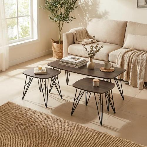 طقم طاولات خدمة بسطح خشبي