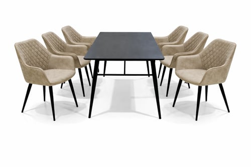 طقم طاولة طعام ستة اشخاص سطح خشب وكراسي جلد فاخر