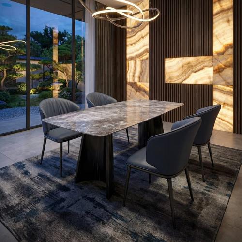 طقم طاولة طعام 1+4 سطح رخام بعروق زرقه