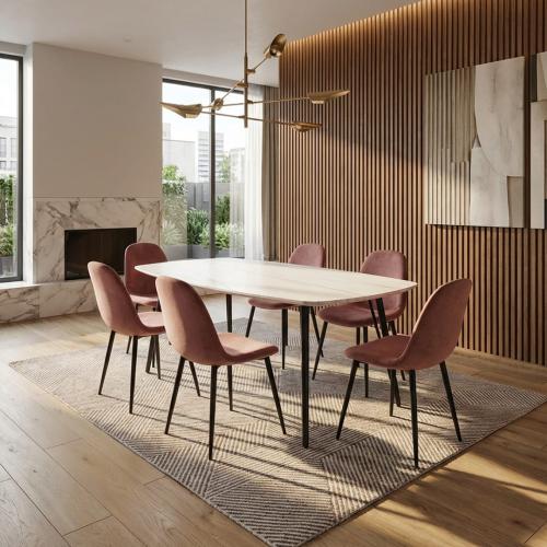 طقم طاولة طعام 1+6 سطح خشب