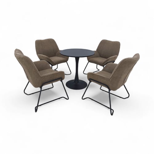 طقم جلسة كوفي فاخر 1+4 مع طاولة MDF على قاعدة حديد