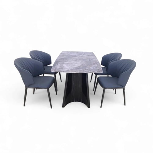 طقم طاولة طعام 1+4 سطح رخام بعروق زرقه