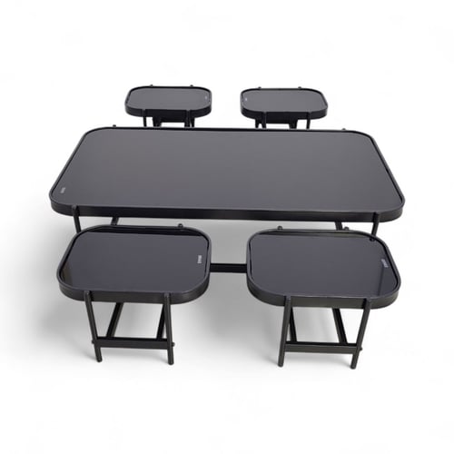 طقم طاولات خدمة 5 قطع بسطح زجاج على قاعدة حديد أسو...