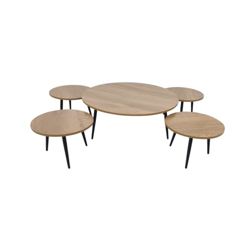 طقم طاولات خدمة 5 قطع بسطح خشب MDF بلون خشبي