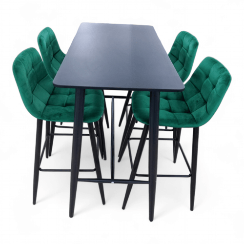 طقم بار خشب مع 4 كراسي قماش بلونين