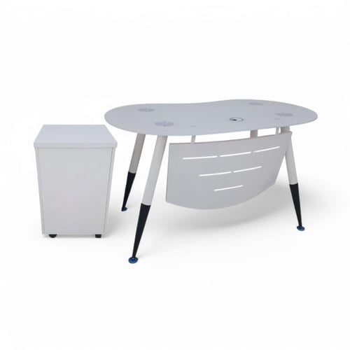 تسوق مكتب زجاج أبيض و اسود قاعدة حديد اونلاين في ا...