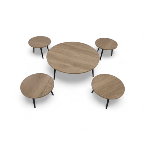 طقم طاولات خدمة 5 قطع بسطح خشب MDF بلون خشبي