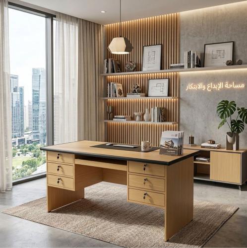 طاولة مكتبي خشبي بأدراج 140سم