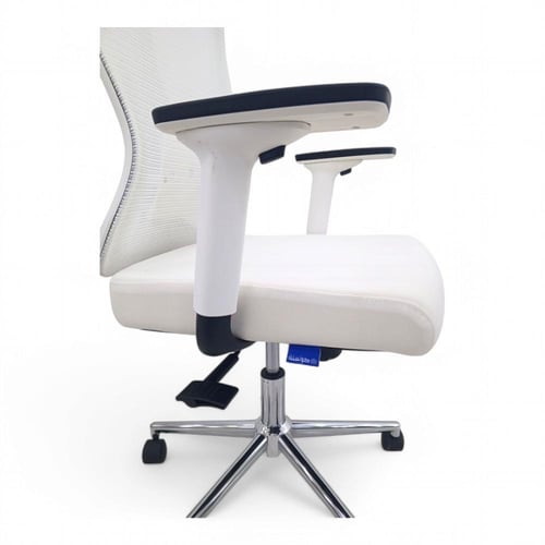 كرسي مكتب متحرك مريح قماش ظهر شبك لون أبيض
