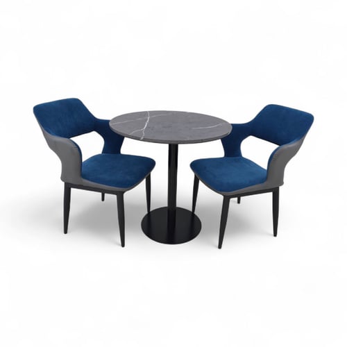 جلسة كونسنت كافيه كرسيين قماش أزرق وطاولة بقاعدة ح...