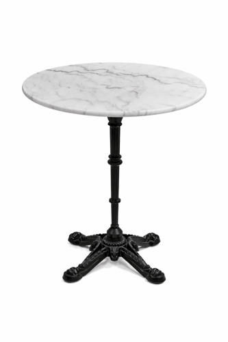 طاولة طعام رخام دائرية سطح أبيض فاخر وقاعدة حديد ق...