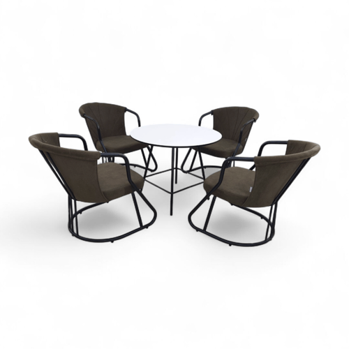 طقم جلسة راقي 1+4 | أناقة الأصفر والبني بقاعدة حدي...