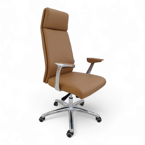 كرسي دوار جلد بني فاخر ظاهر طويل