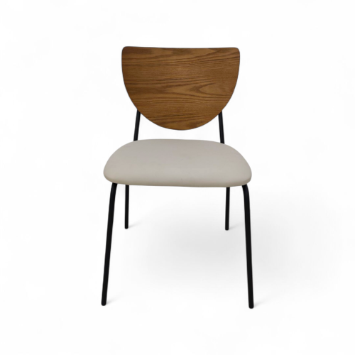 كرسي مطعم جلسه جلد قاعده معدن ظهر خشب لون خشبي على...