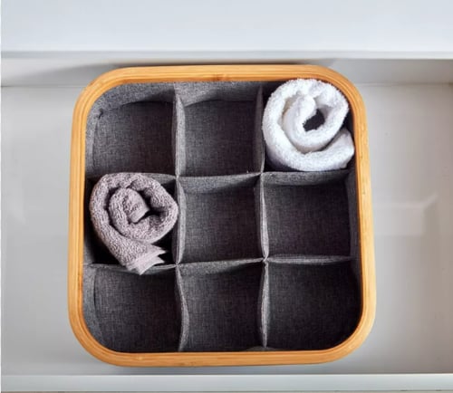 سلة تنظيم مقسم إطار خشبي 9 أقسام