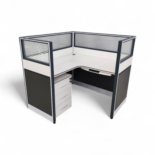 مكتب بارتشن زاوية عمل مفرد سطح خشب بجاونب زجاج