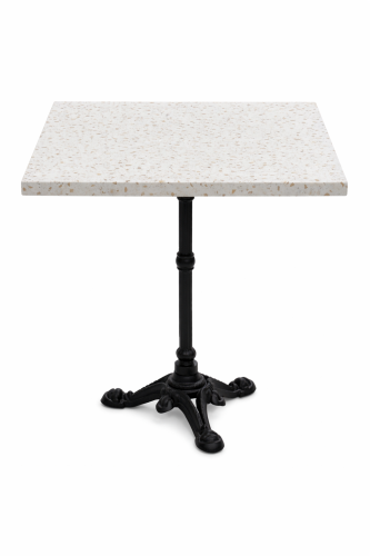 طاولة طعام رخام تيرازو مربعة بلون أبيض منقوش