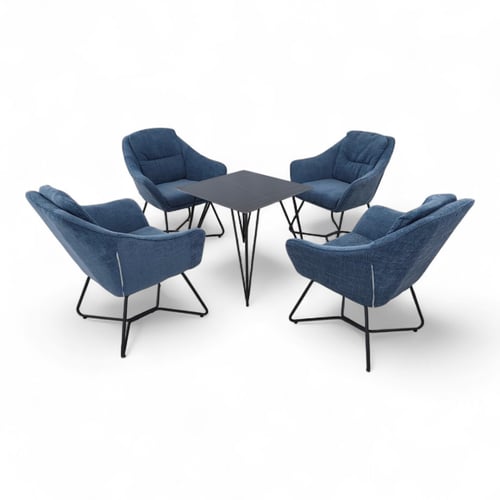 طقم جلسة كوفي قماش فاخر على قاعدة حديد مع طاولة سط...