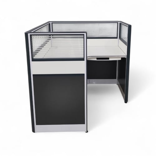 مكتب بارتشن زاوية عمل مفرد سطح خشب بجاونب زجاج