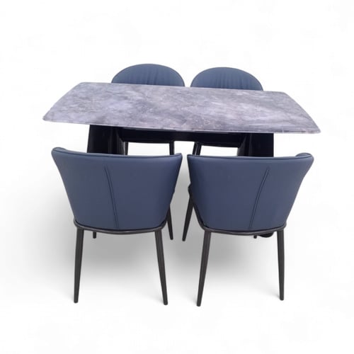 طقم طاولة طعام 1+4 سطح رخام بعروق زرقه