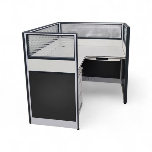 مكتب بارتشن زاوية عمل مفرد سطح خشب بجاونب زجاج