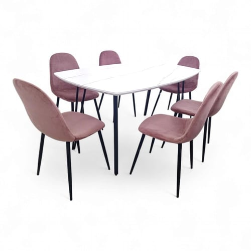 طقم طاولة طعام 1+6 سطح خشب