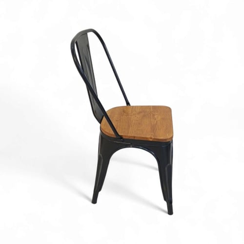 كرسي معدن بمقعد خشب فاخر من كونسنت لون اسود