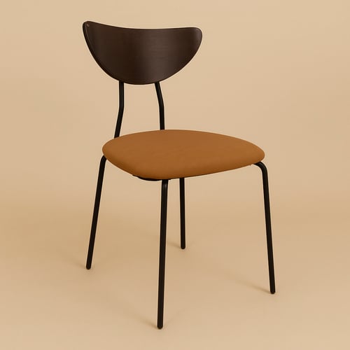 كرسي بظهر خشبي وجلسة جلد فاخر لون بني