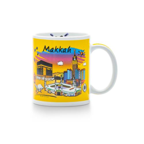 Ceramic Souvenir Mug Decorated with Makkah Landmarks
