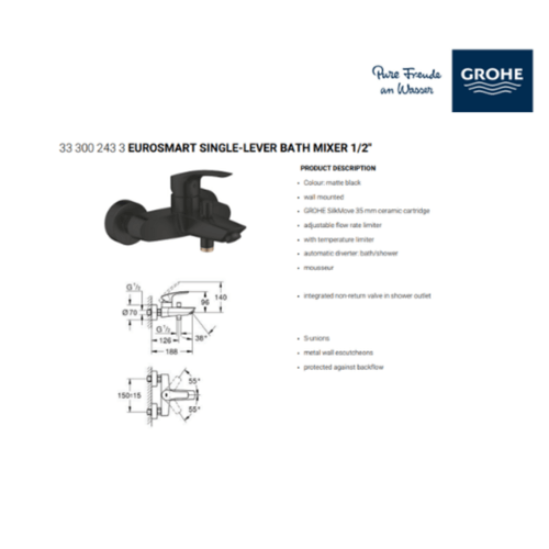 خلاط دش وبانيو جروهي يوروسمارت (GROHE Eurosmart) أ...